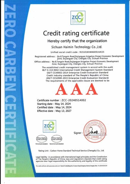 Chiny Sichuan Haimin Technology Co., Ltd Certyfikaty