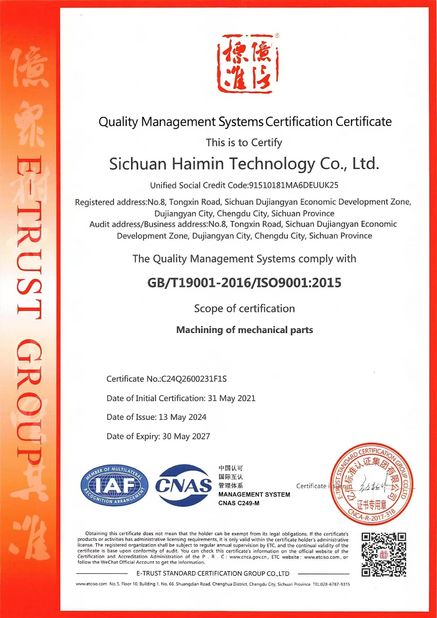 Chiny Sichuan Haimin Technology Co., Ltd Certyfikaty