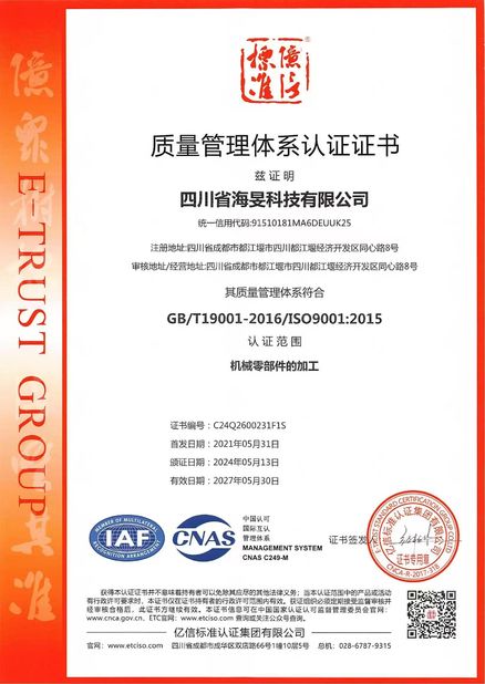 Chiny Sichuan Haimin Technology Co., Ltd Certyfikaty